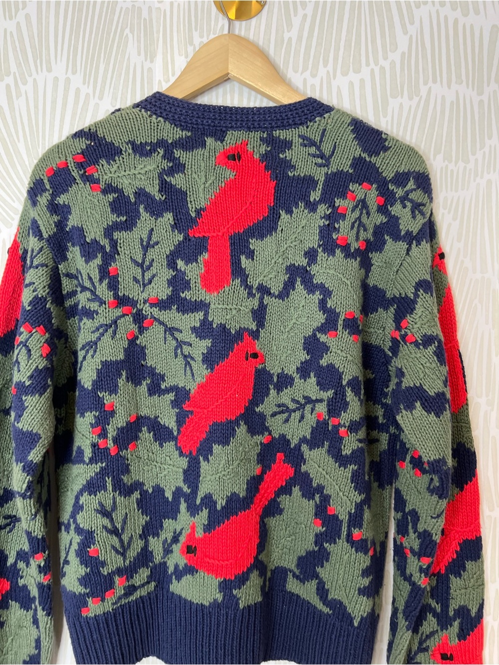 Orvis Cardinal Bird Knit Cardigan Sweater Navy Holly Button Front cotton blend - Picture 10 of 14